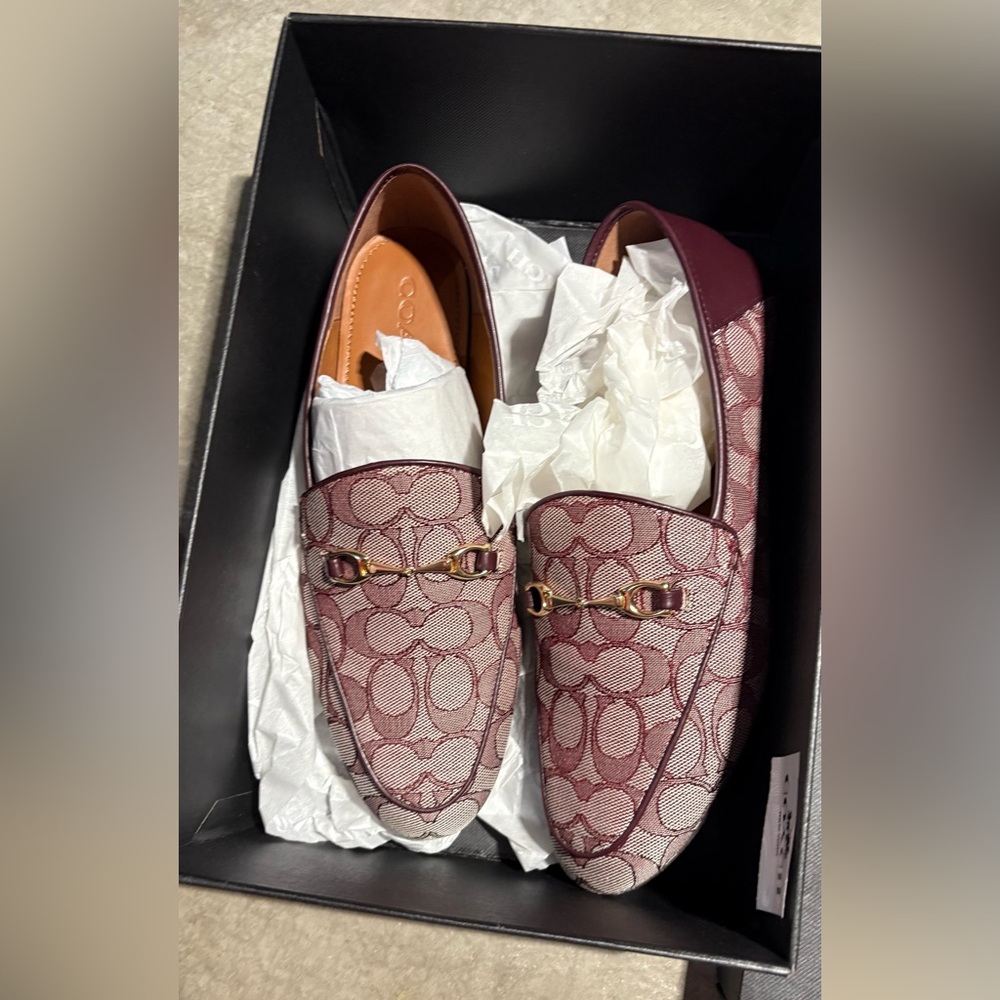 Coach Maroon and Beige Patterned Loafers